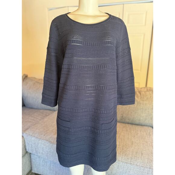 Maison Ullens Textured Striped Wool Shift Dress Size Large Made in Italy - Picture 1 of 5